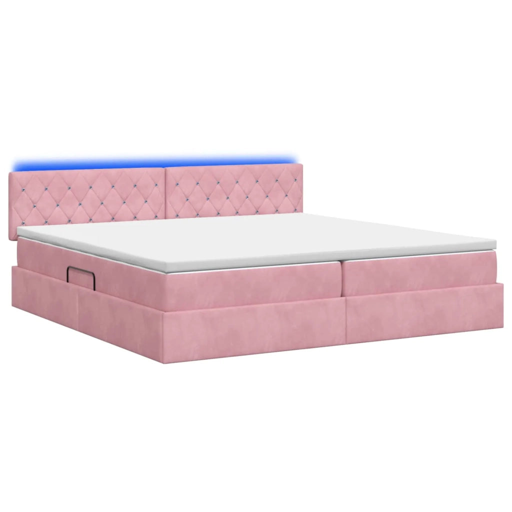 Letto con contenitore LED e materasso Rosa 200 x 200 cm Velluto 3459215