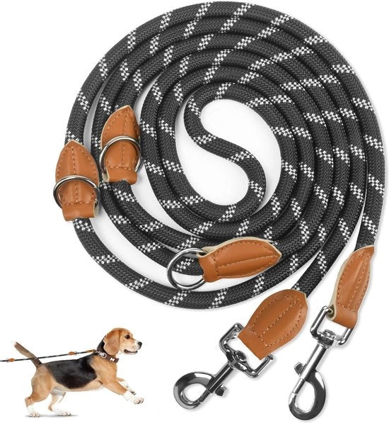 Cinturone nylon riflettente per cani di taglia media e grande - guida di allenamento con due anelli di traino