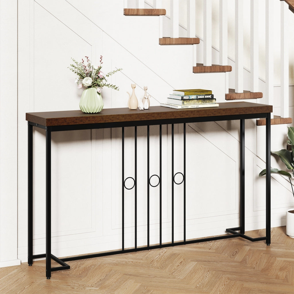 Tavolo consolle industriale 140cm base h piano ampio stretto-Tavolo ingresso dietro divano pranzo soggiorno camera corridoio