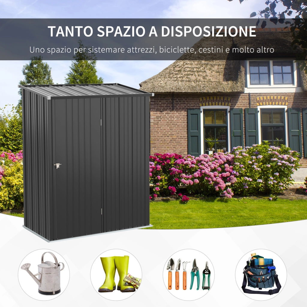 EasyComfort Casetta da Giardino Porta Utensili in Lamiera Acciaio con Serratura, 161.5x94.5x196cm, Nero