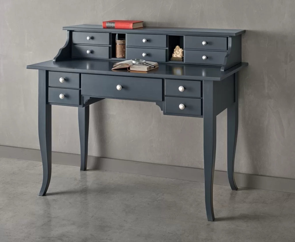 Scrivania 11 cassetti legno shabby grigio 120x57x104 - Mobili 2G