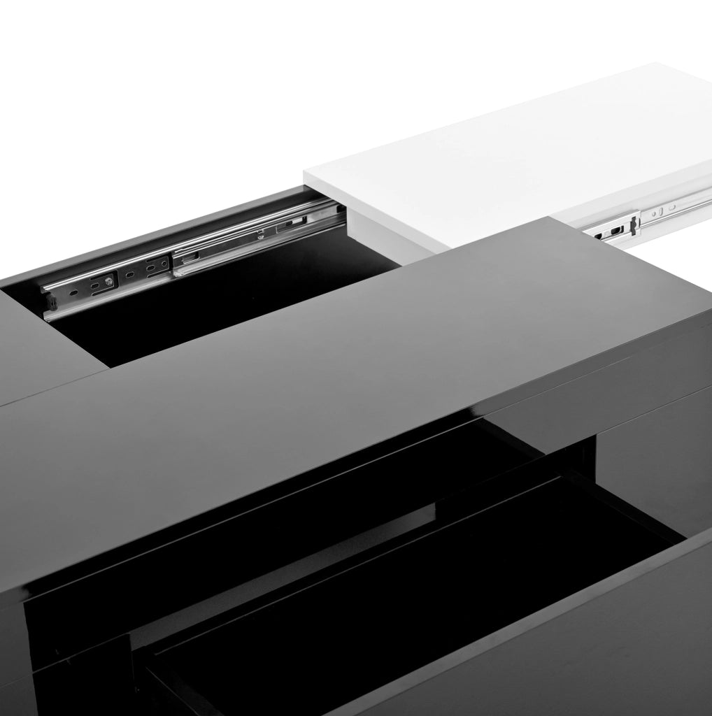 Tavolino da salotto 80x50x35.5 cm con illuminazione LED RGB; piano estraibile; MDF nero e bianco