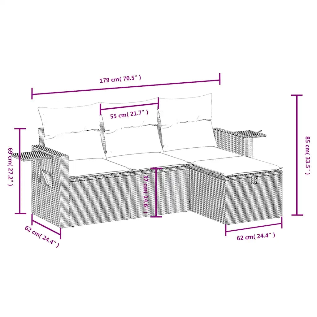 Set Divano da Giardino 4 pz con Cuscini Beige in Polyrattan 3263754