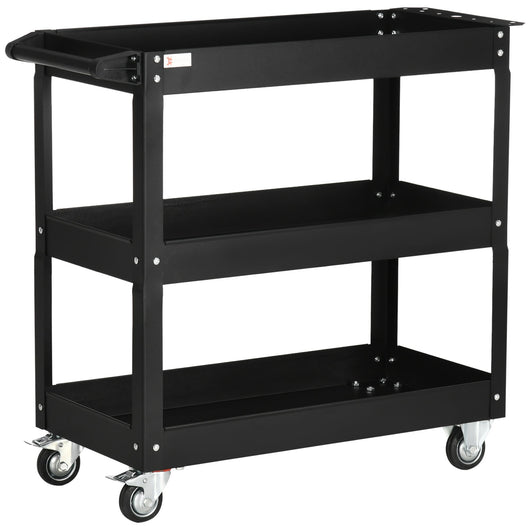 Carrello Porta Attrezzi a 3 Livelli 83x35,3x76 cm in Acciaio Nero