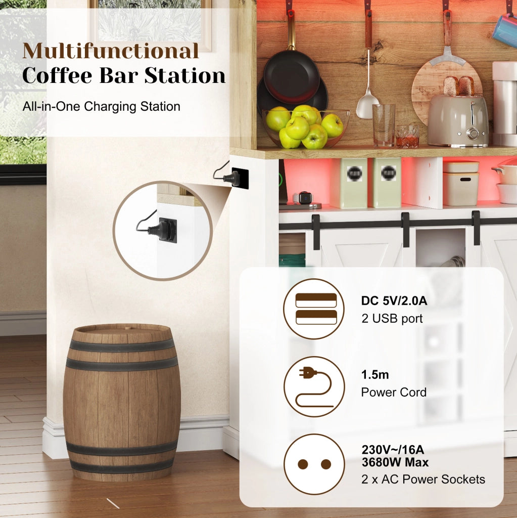 Mobile cucina alto 110x40x191 cm con LED; prese USB; ripiani e vetrina; bianco naturale