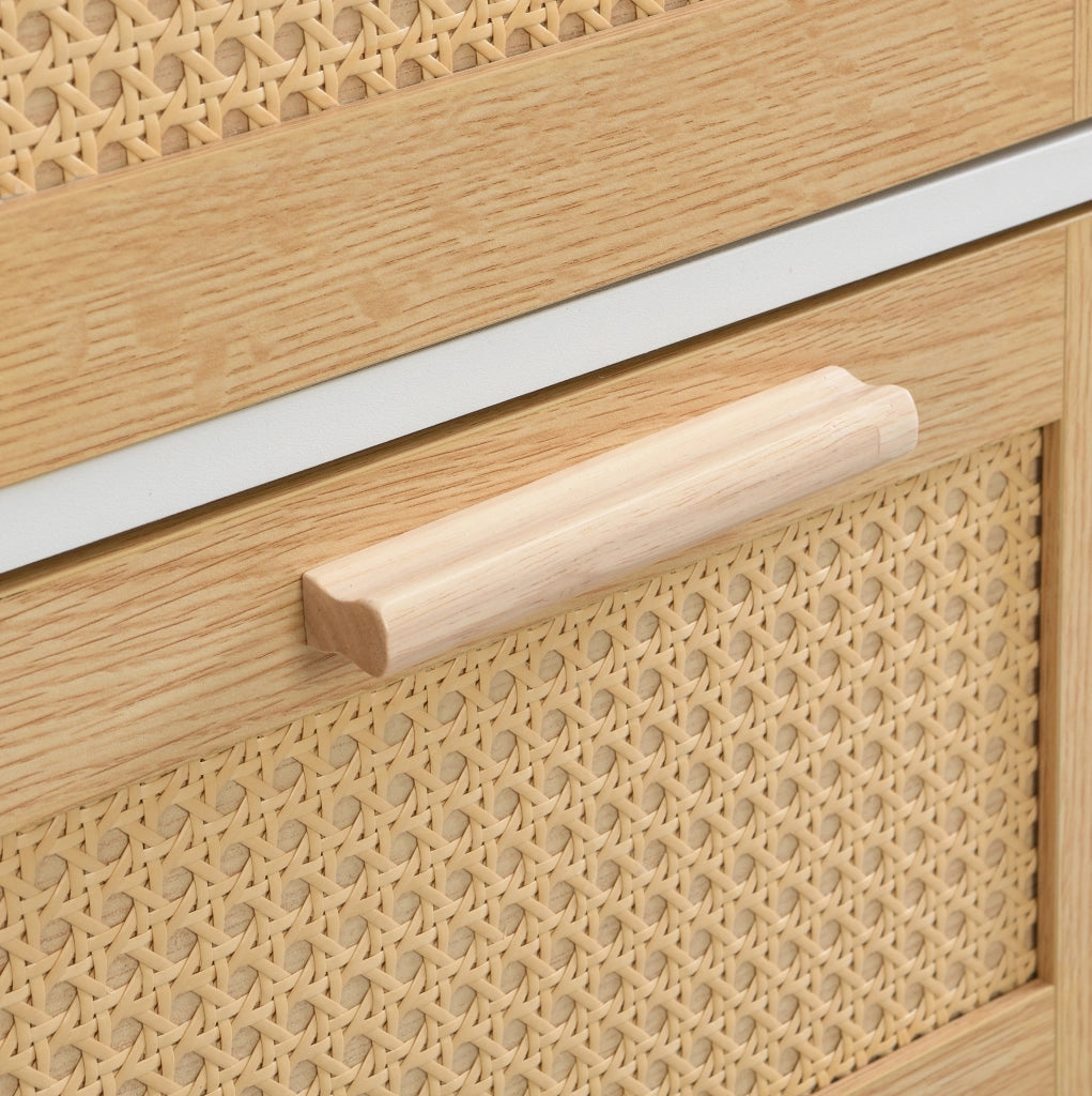 Cassettiera in rattan naturale con 4 cassetti 80x80x38 cm; bianco e naturale