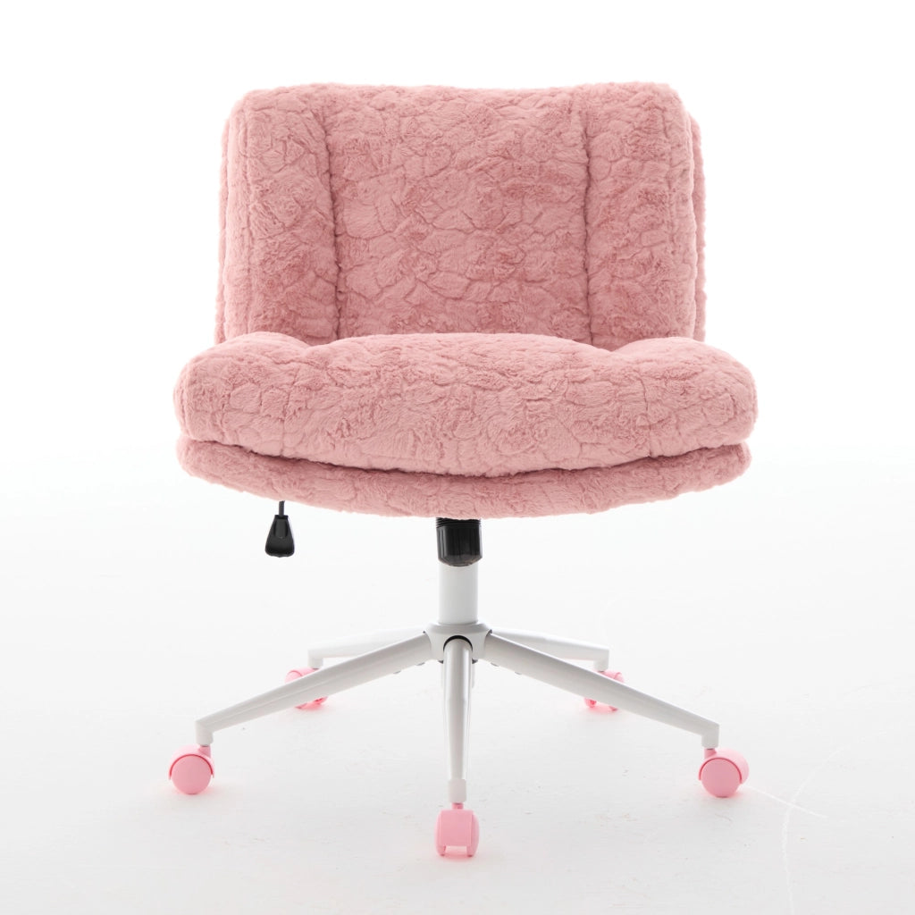 Sedia da ufficio in pelliccia sintetica rosa con seduta ampia; schienale ergonomico; altezza regolabile e girevole
