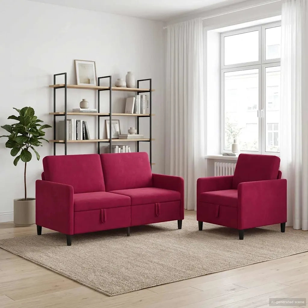 Set di Divani con Storage 2 pz Rosso Vino Poliestere 3429195