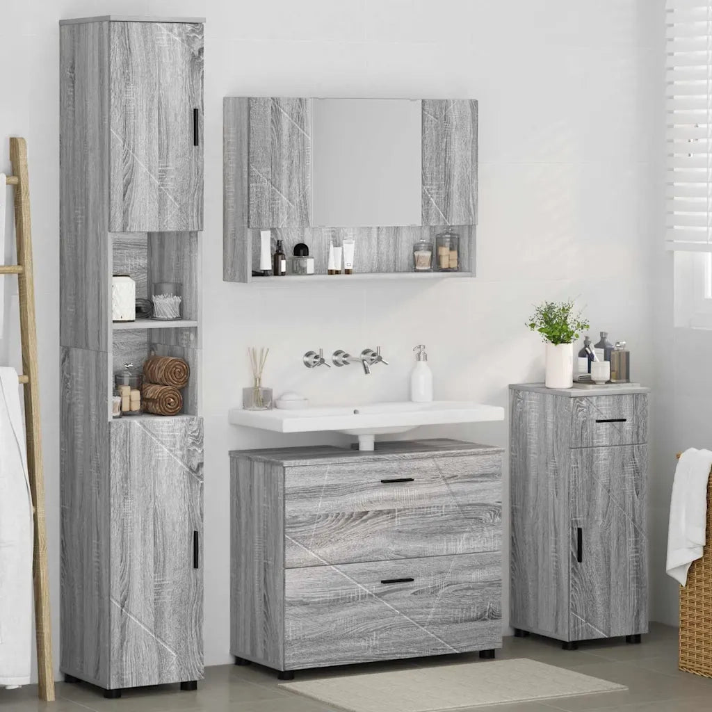 vidaXL Set di mobili per il bagno 4 pcs Grigio sonoma 30 x 35 x 192 cm
