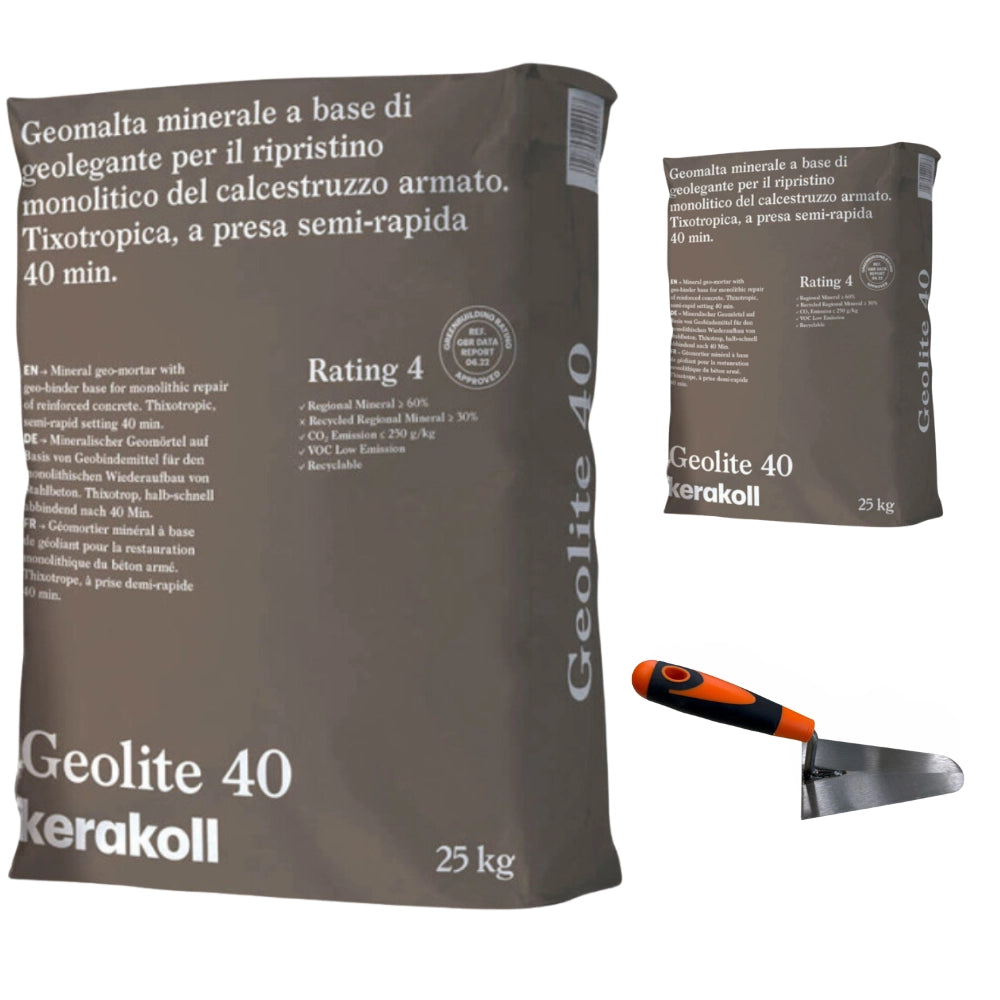 Geomalta minerale tixotropica 2 sacchi da 25 kg cazzuola punta tonda 16 cm
