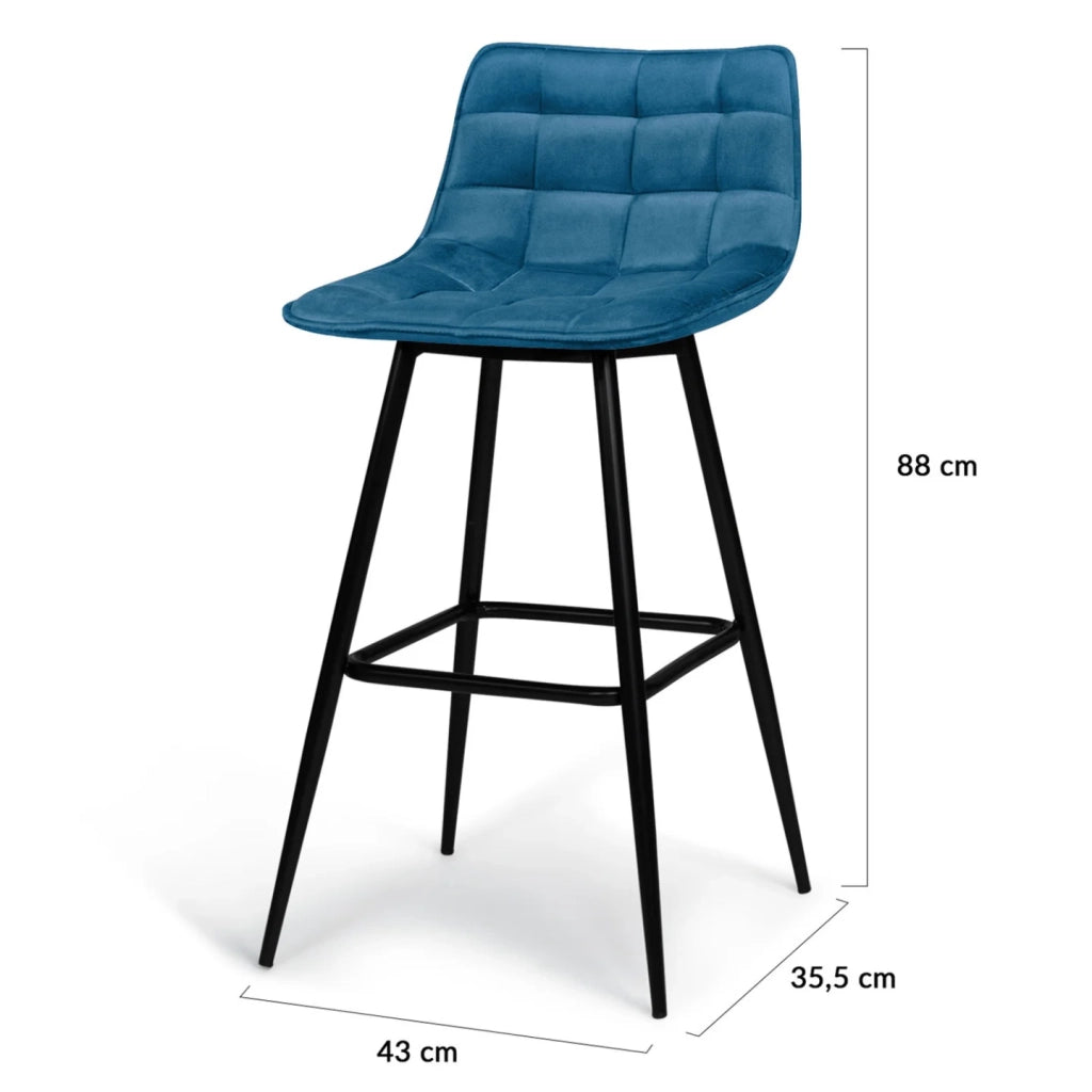 IDMarket - Set di 4 sgabelli da bar MADY in velluto blu
