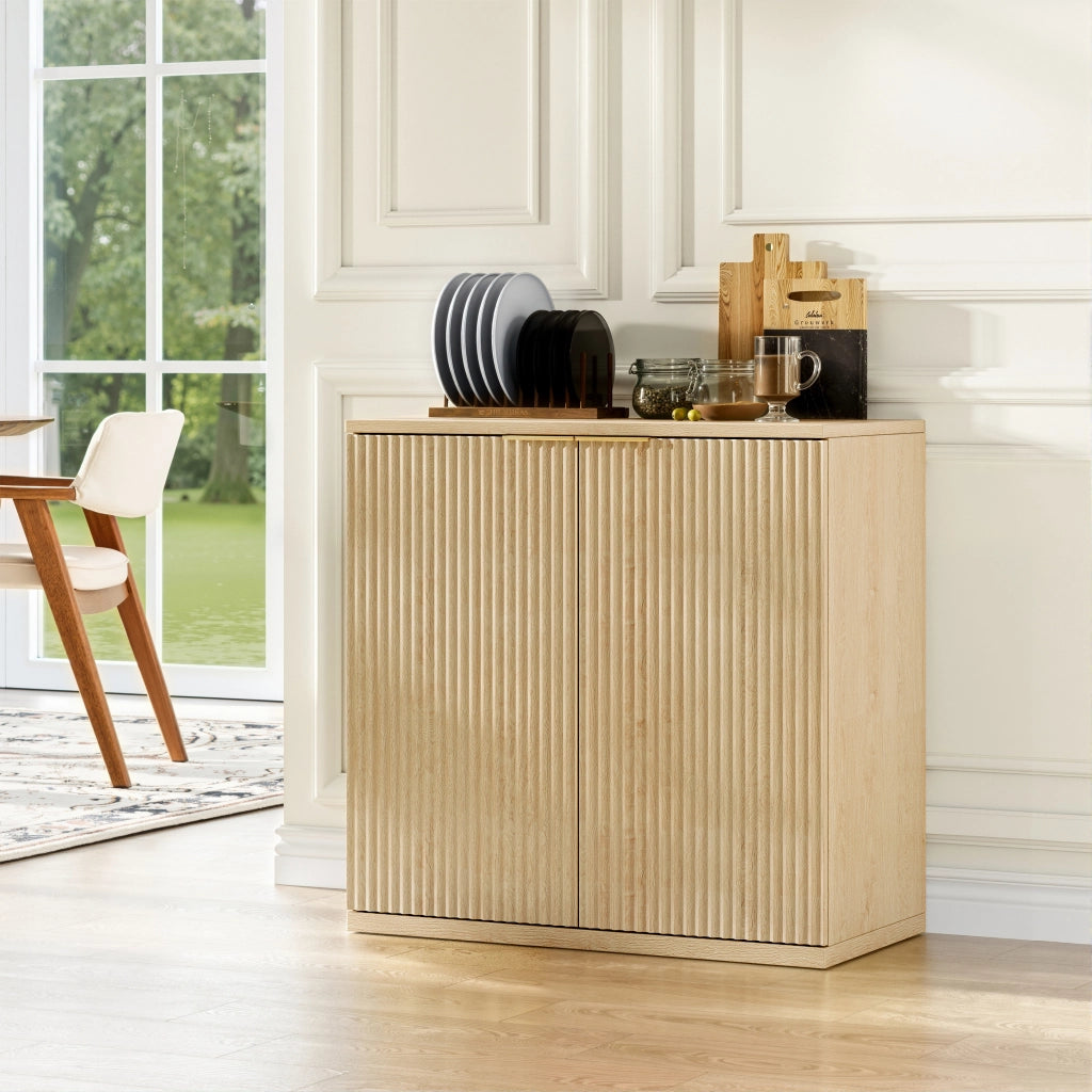 Credenza con 2 ante e ripiani; per soggiorno; in MDF; 80×40×80 cm; rovere