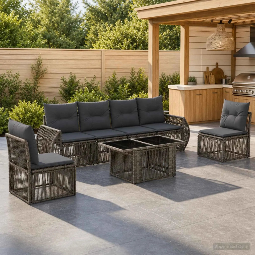 Set Divano da Giardino 7 pz Grigio e Grigio Scuro polyrattan 3436925