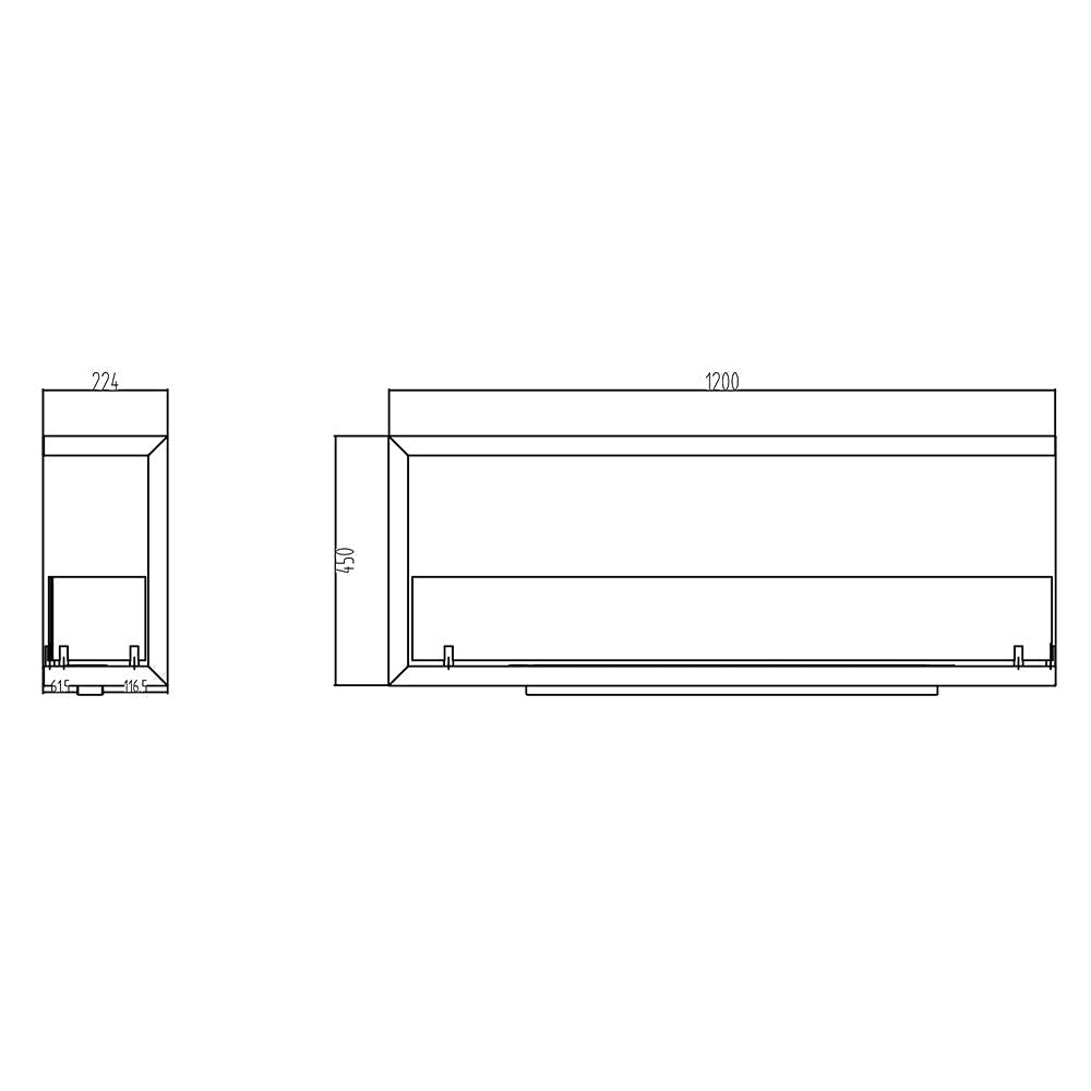 Camino a Bioetanolo da Incasso ad angolo 120x22,4x45 cm Sutri 120 DX Nero