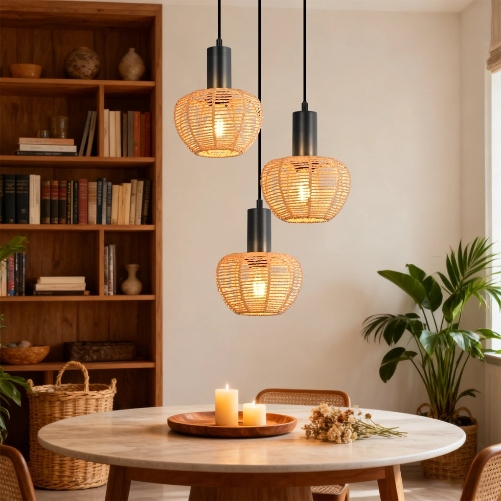 Lampada a sospensione ZMH vintage E27 a 3 luci nera (lampadine non incluse)