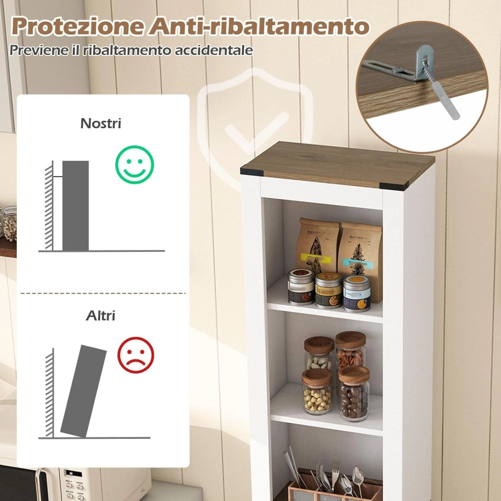 Armadio Bagno Salvaspazio, Mobile Bagno Alto Stretto con Scomparti Aperti, Cassetto e Ripiani Regolabili, Colonna Bagno per Lavanderia, Soggiorno e Cucina, 40 x 24 x 173 cm