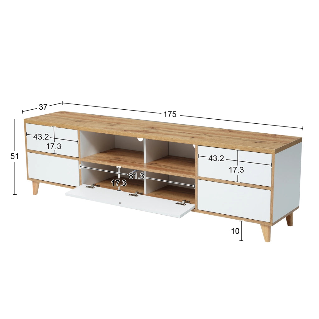 Mobile TV con 4 Ante e 2 Vani; Stile Moderno; Soggiorno; 175??37??51 cm; in MDF; Bianco e Effetto Legno