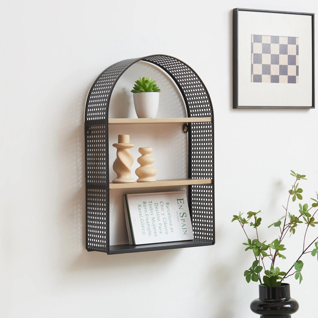 Scaffale da Parete Jäller Design Arcuato Traforato 53x35x14 cm Nero [en.casa]