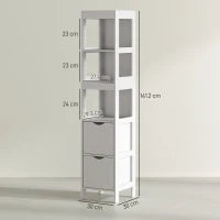Mobile Bagno con 3 Ripiani Aperti e 2 Cassetti in Legno, 30x30x141.2 cm, Bianco