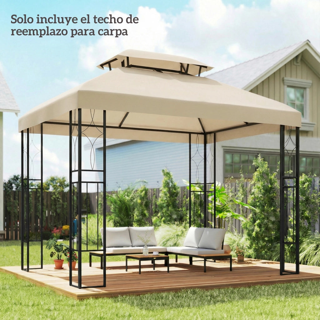 Toldo da giardino 4x3 m ¨C zephmum ¨C bianco crema, doppio tetto, fori di drenaggio