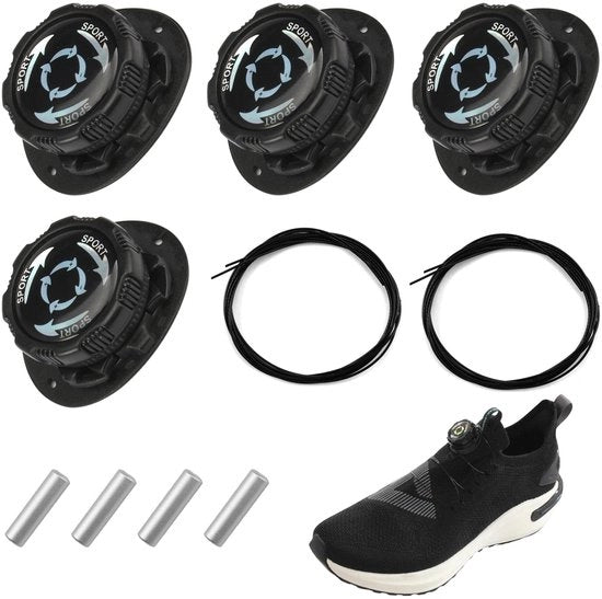 Cinture di chiusura automatiche 4 pezzi - Adatte a scarpe da sport - Cinture senza lacci - Unisex - Nero