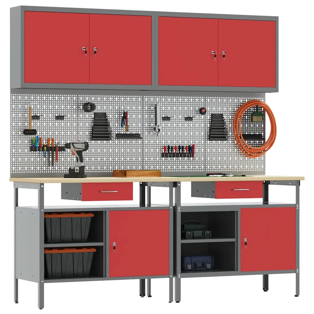 Set banco da lavoro con cassetto 8 pcs Rosso e Grigio 3321495
