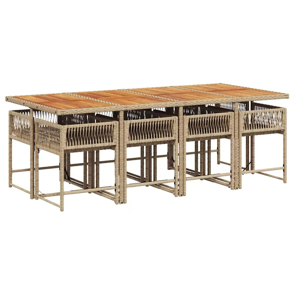 Set da Pranzo da Giardino 9 pz con Cuscini Beige in Polyrattan