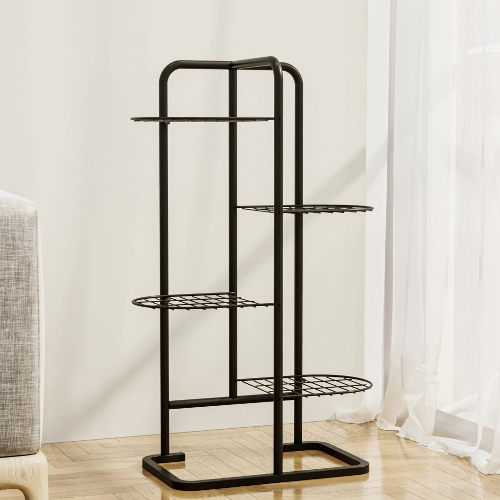 Stand Portapiante Pedersöre a 4 Piani Portavasi in Metallo Nero [en.casa]