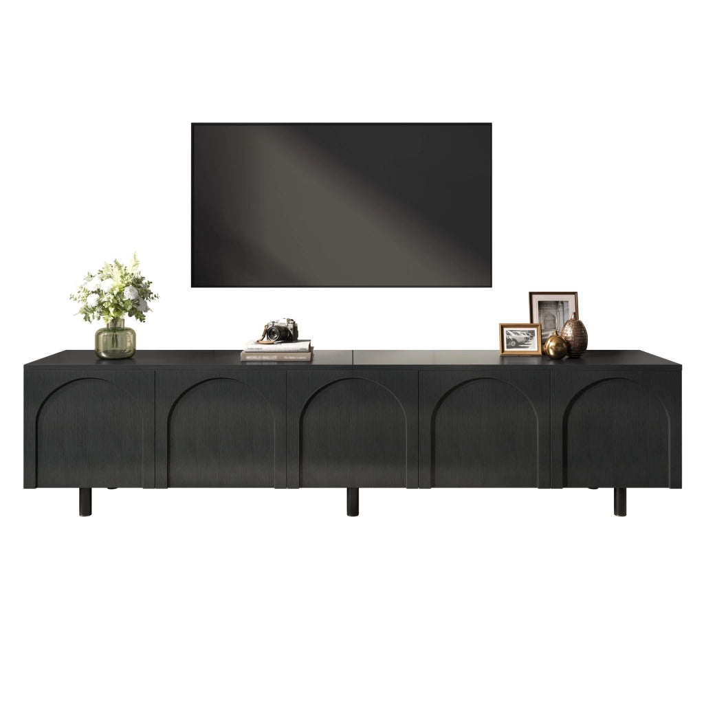 Mobile TV con 5 ante e passacavi; per soggiorno; in MDF; 180×38×45 cm; nero