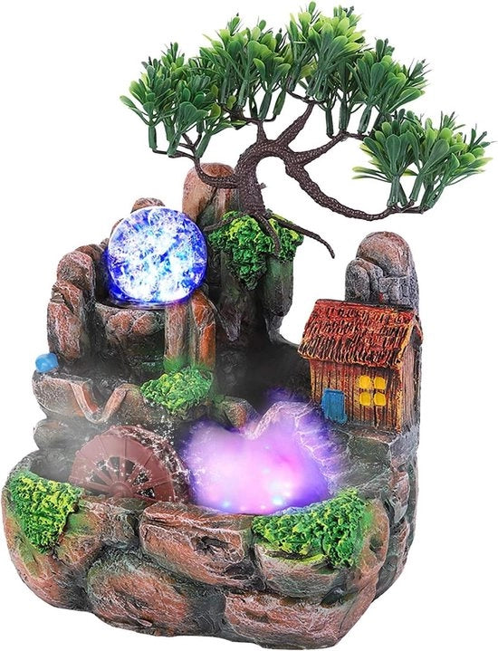 Fontana Desktop per Giardino Miniaturizzato Decorativa LED - Ornamento per Interni (220V Presa Italiana)
