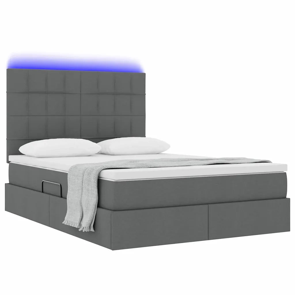 Letto con contenitore e LED con led Grigio scuro 140 x 190 cm 3372415