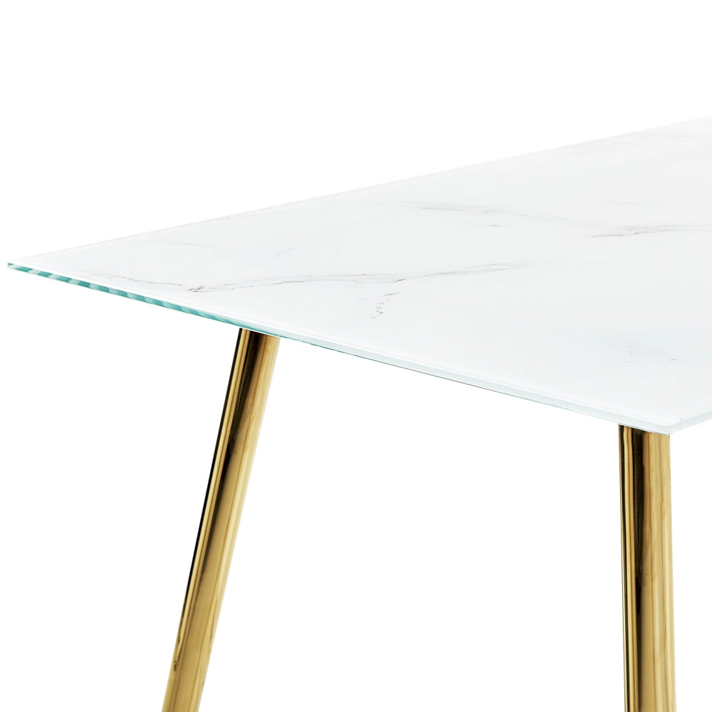 Tavolo da pranzo in vetro temperato bianco dorato 120 x 70 cm effetto marmo soggiorno moderno glam