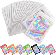 100 sacchetti Mylar resistenti all'odore, sacchetti di confezione holografici, sacchetti resistenti all'odore con chiusura ziplock per la conservazione di cibo, lip gloss e gioielli, imballaggio ciglia - Bianco - 6x10cm