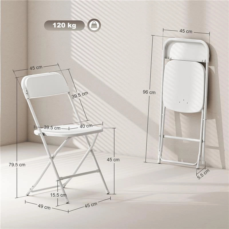 SET 4 SEDIE PIEGHEVOLI CON FORI DI DRENAGGIO IN PLASTICA E METALLO, 45X49X79.5 CM, BIANCO
