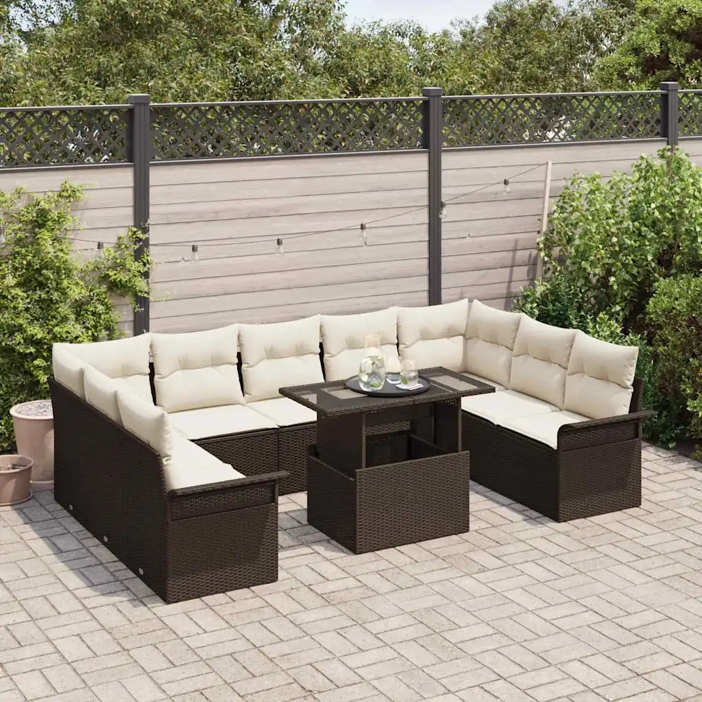 Set Divano da Giardino con cuscino 10 pcs Marrone Poly Rattan 3348344