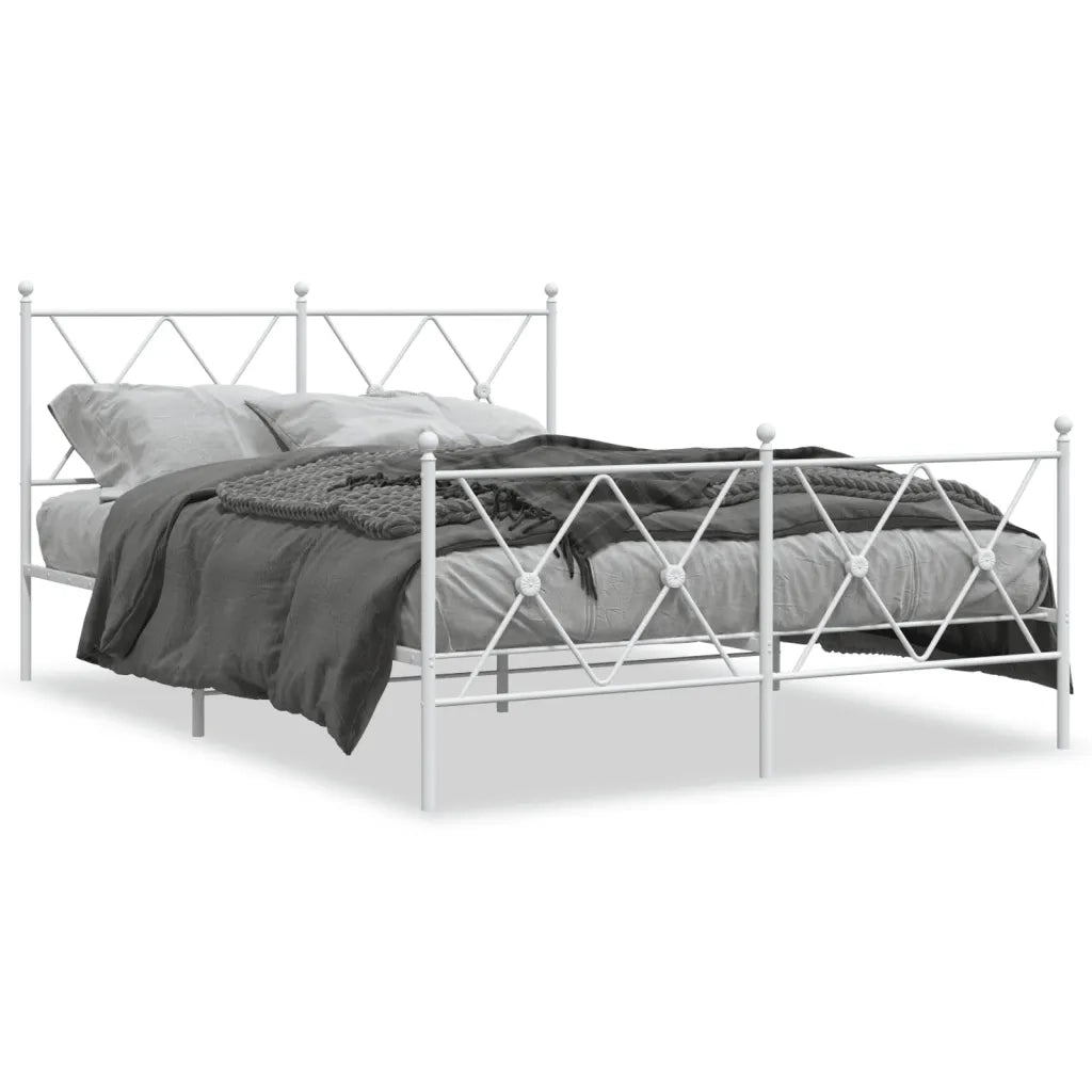 Letto matrimoniale | Letto per adulti | Giroletto con Testiera e Pediera Metallo Bianco 140x190 cm
