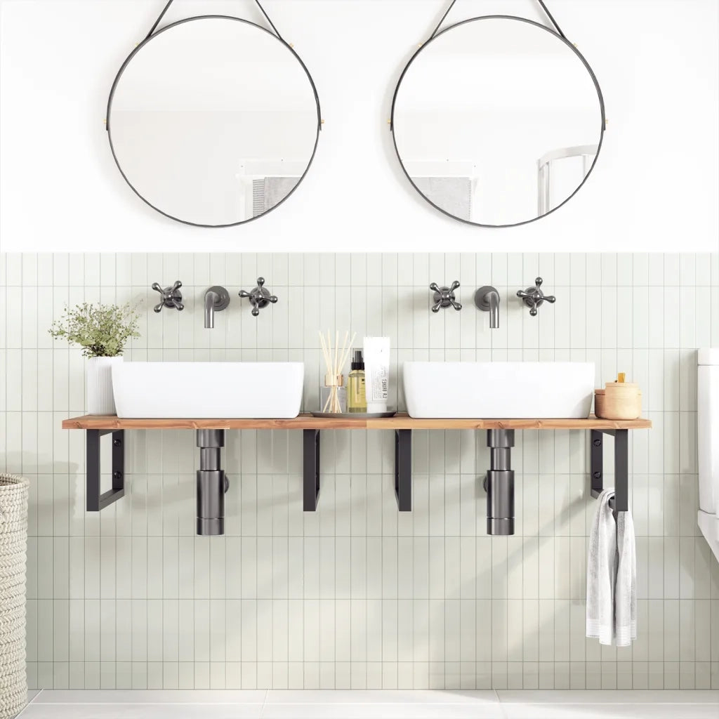vidaXL Ripiano a Parete per Lavabo in Acciaio e Massello di Acacia