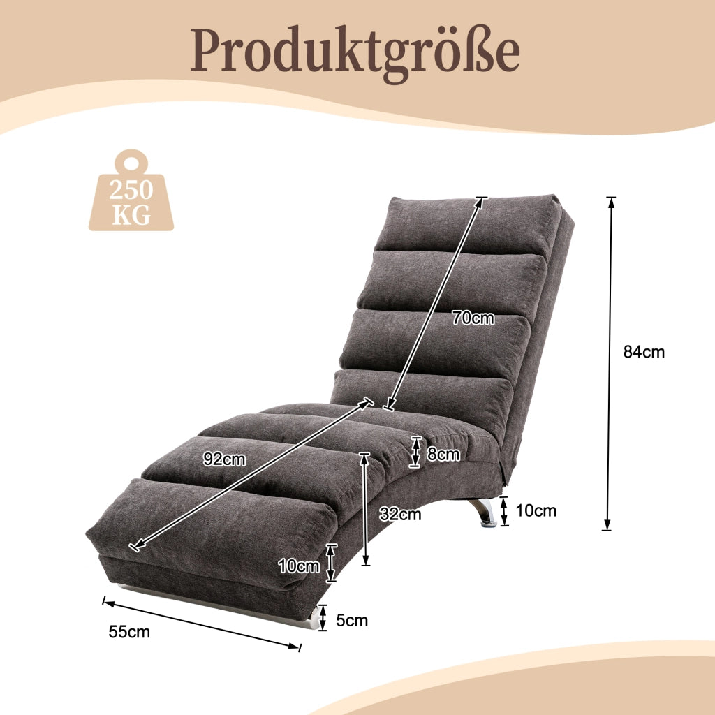 OKWISH Chaise Longue Massaggiante, Schienale Ergonomico 140° con Vibrazione Delicata e Tasca Laterale, Lino Grigio Scuro