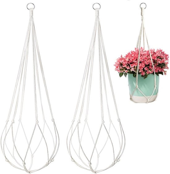 Set di 2 Cordoni di Cotone per Macramè per Vasche da Fieno Sospese, Pannelli per Piante, Vasche per Piante Sospese per Piante da Interno, per Giardino, Salotto, Balcone e Finestra, Decorazione Boho, Decorazione per Parete, 55 cm