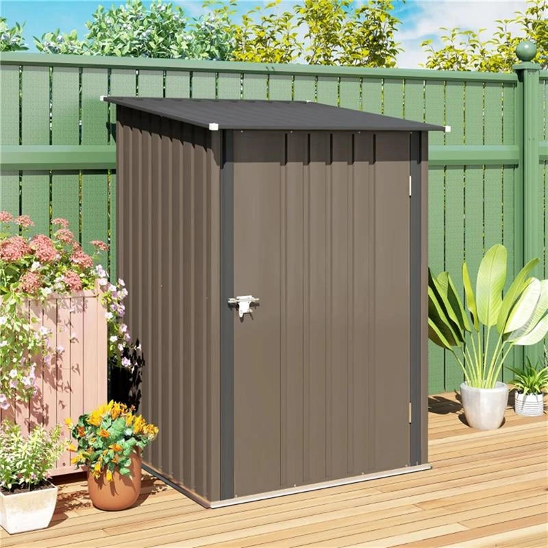 CASETTA DA GIARDINO PORTA ATTREZZI IN ACCIAIO GALVANIZZATO E PORTA, 100X103X160CM, MARRONE