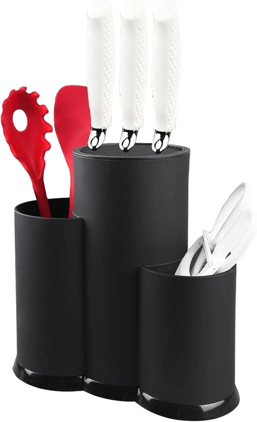 Blocco per coltelli universale 3 in 1 - Nero - Adatto per tutti i coltelli da cucina