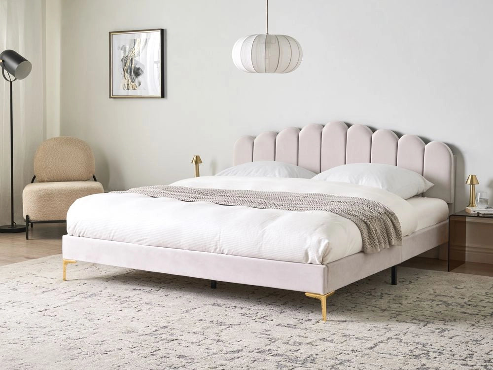 Letto matrimoniale 180 x 200 cm velluto Gambe in metallo bianco sporco con testiera e base a doghe