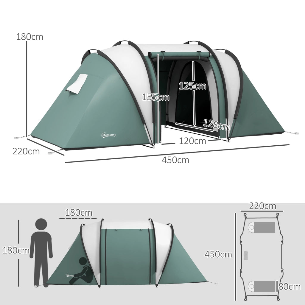 Tenda da Campeggio 4-5 Persone 2 Camere ¨C Zephmum ¨C Verde 3000mm Impermeabile