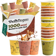 1000 Bicchierini da Caffè Monouso Decoro Moka Bicchieri 75ml Usa e Getta