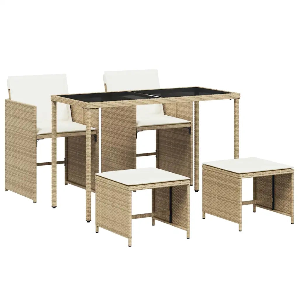 Set da Pranzo da Giardino 5 pz con Cuscini Beige in Polyrattan 365083