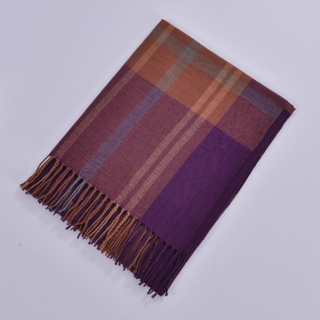 Sciarpa da donna double-face con nappe, stile classico, fantasia a quadri colorata, sciarpa calda