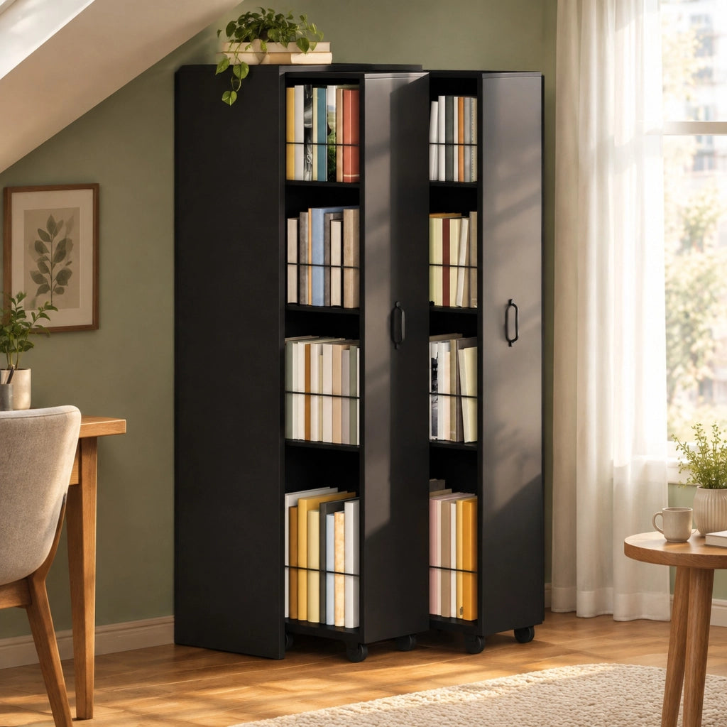 Libreria modulabile estensibile su ruote 51,5 x 41 x 158 cm in MDF nero