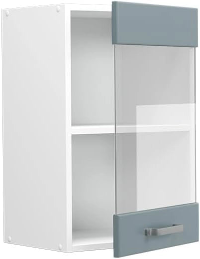 Mobile da cucina in vetro R-Line, Grigio-blu, 40 cm, per la libera combinazione all'interno di sistemi cucina modulari