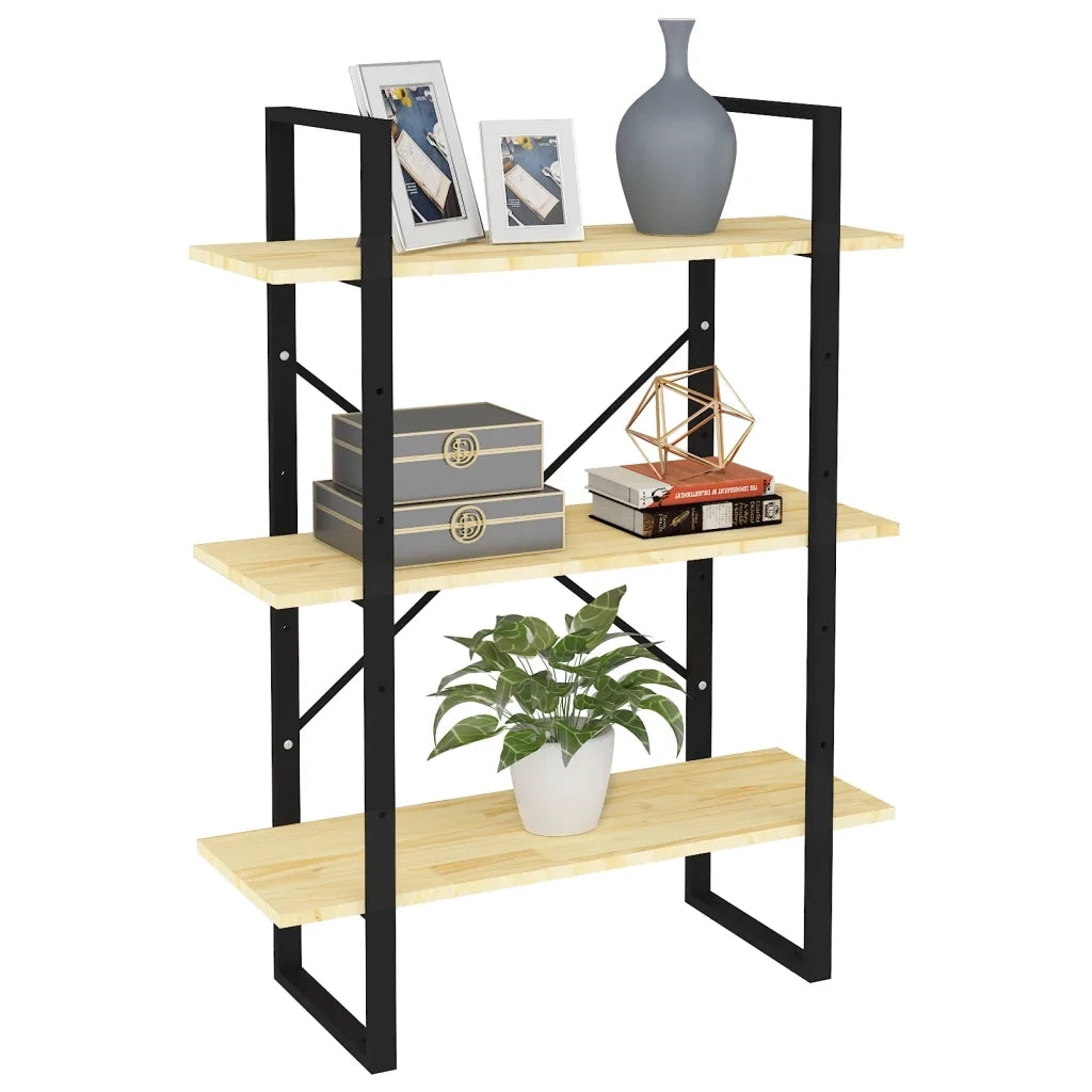 Libreria a 3 Ripiani-Scaffale per Libri-Mobile di Stoccaggio 80x30x105 cm in Legno Massello di Pino