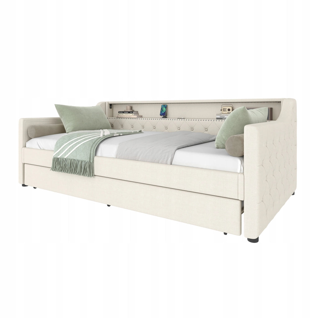 Letto da giorno 90x200 cm - Xylo - LED, USB, lino, beige